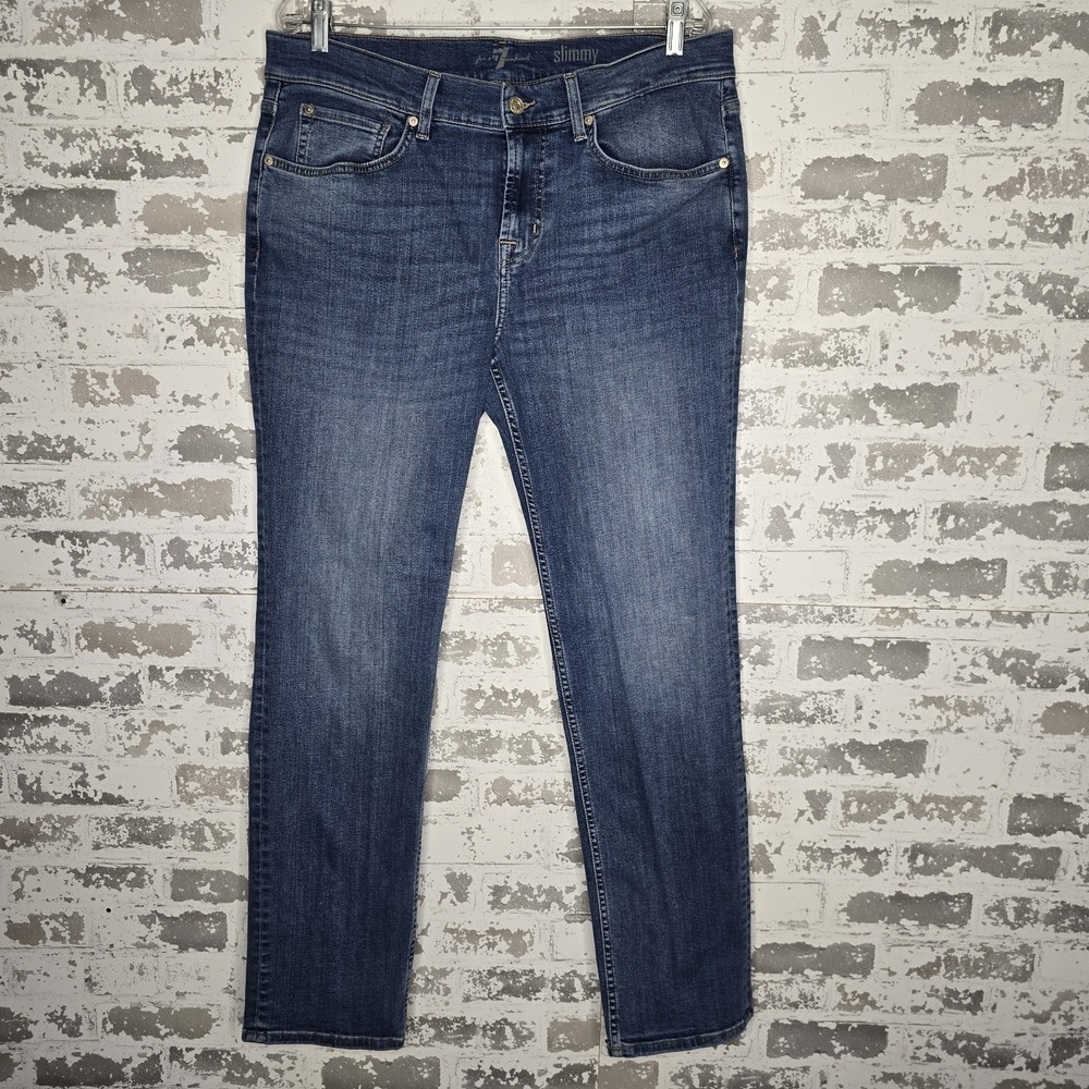 7 For All mankind Slimmy Jeans Mens 34x31 Medium Blue Wash Stretch Slim Straight
